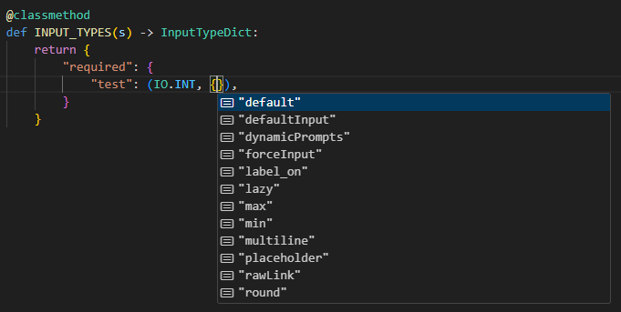 INPUT_TYPES return value option auto-completion in Visual Studio Code